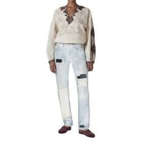 NEW FORTELA five pockets patchwork denim pants in light blue